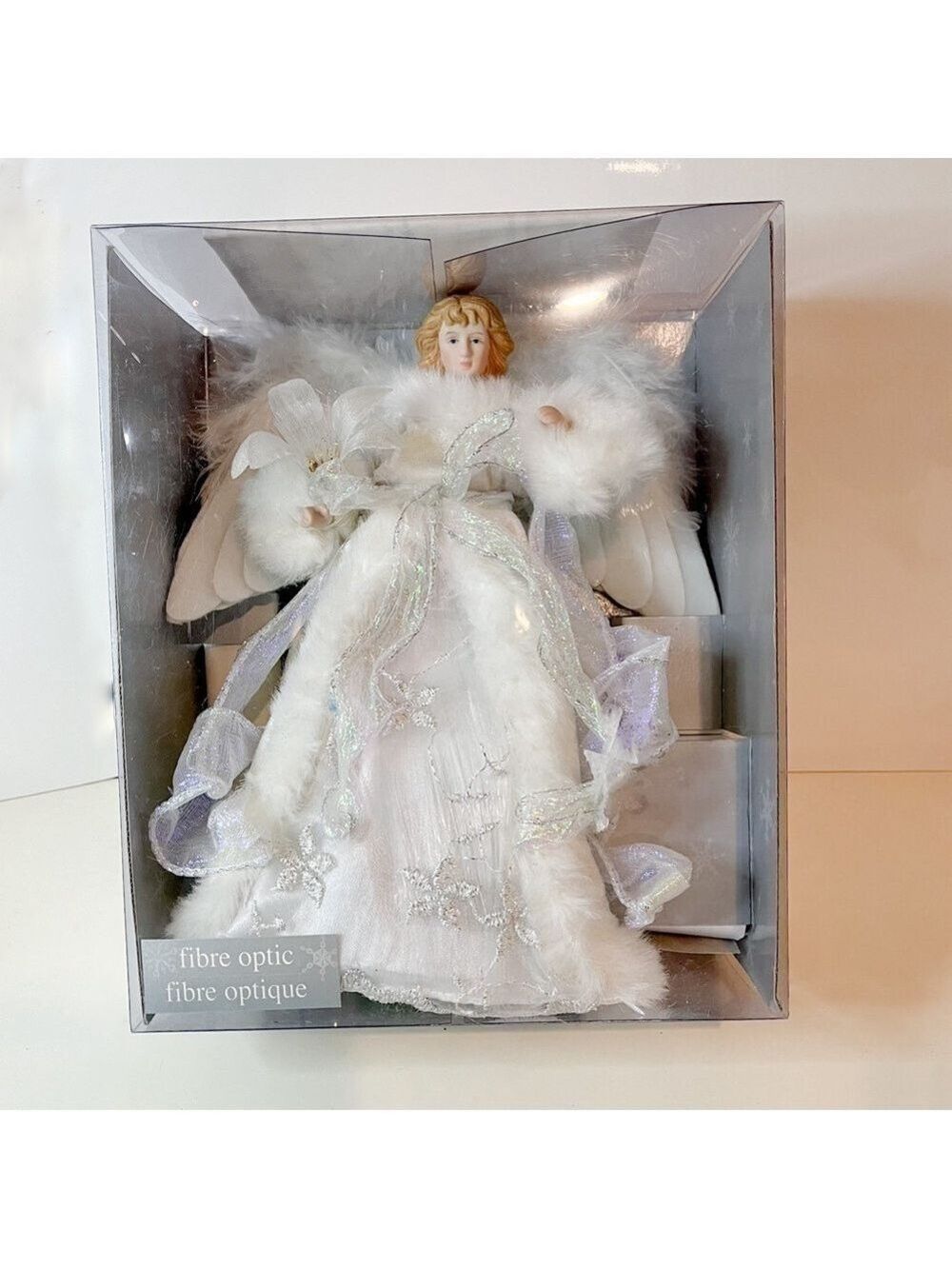 12" Shimmering White and Silver LED Light Fiber Optic Angel  Tree Topper